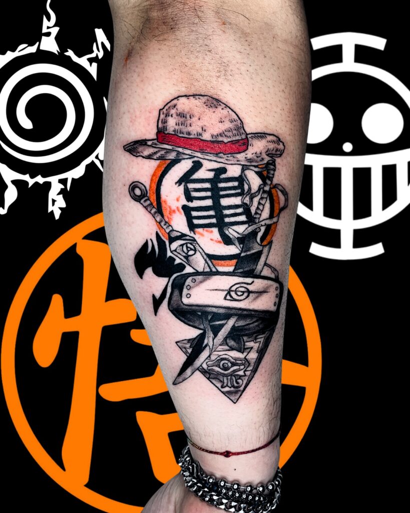 Tattoo Anime Mix One Piece Naruto Dragon Ball Black Grey Avambraccio Longare