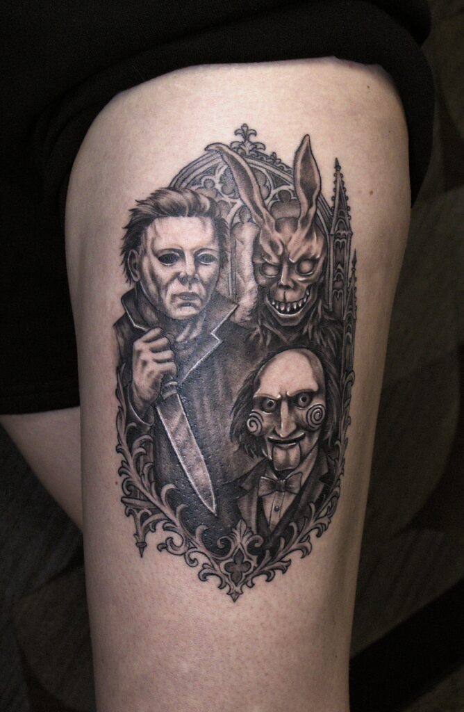 Tattoo Horror Realistico Michael Myers Donnie Darko Billy Saw Gamba Longare